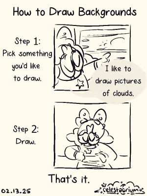 Comet teaching how to draw backgrounds.